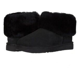 UGG Classic Mini Fluff Black Suede Ankle Boots Women’s Size 7